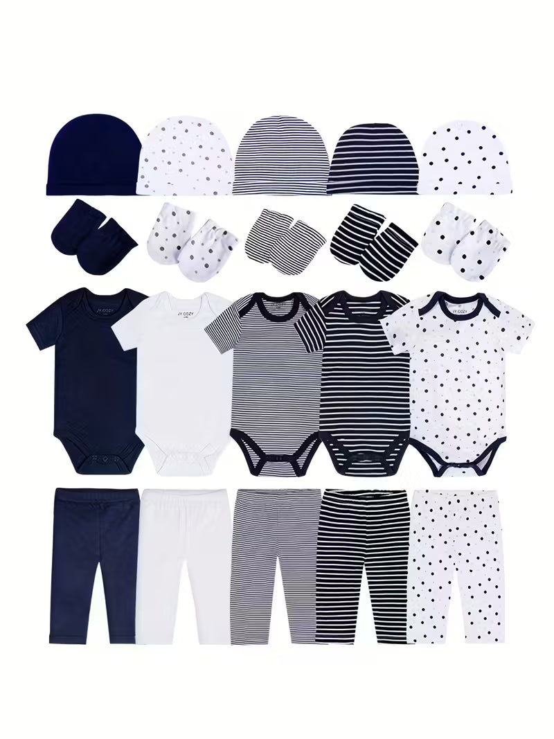 20 stk. babygenser sett for gutter, inkludert 5 overaller, halvlange bukser, 5 luer og 5 par hansker, til utendørs bruk